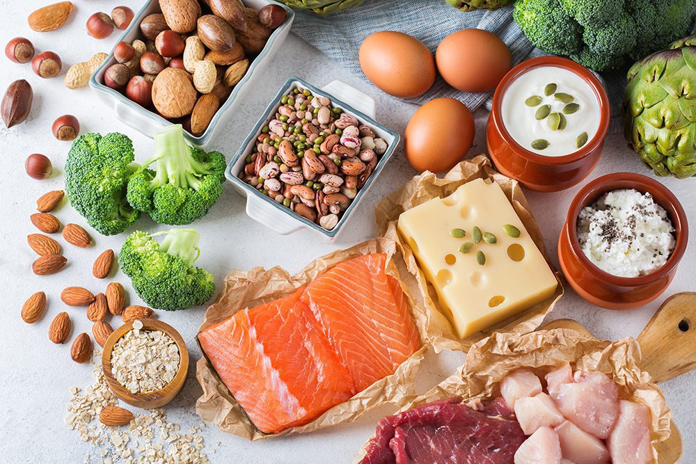 The Power of Protein in Menopause: Assortment of healthy protein source and body building food.